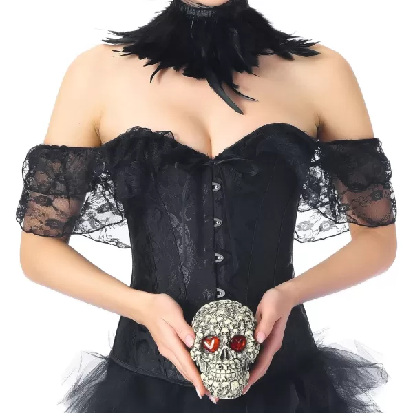 SZIVYSHI Corset Tops for Women with Sleeves Bustier Overbust Lace Up Bodice LingerieBlack Top