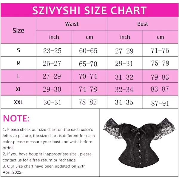 SZIVYSHI Corset Tops for Women with Sleeves Bustier Overbust Lace Up Bodice LingerieBlack Top