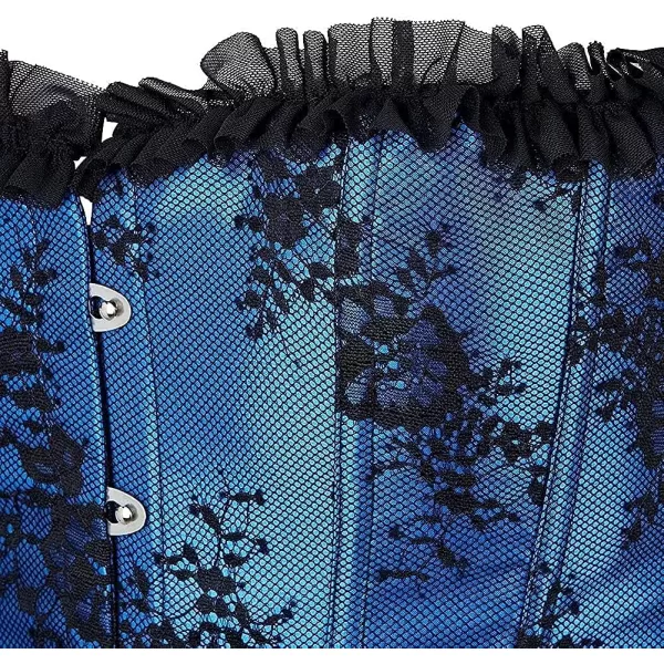 SZIVYSHI Corset Tops for Women with Sleeves Bustier Overbust Lace Up Bodice LingerieBlue
