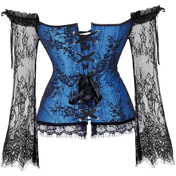 SZIVYSHI Corset Tops for Women with Sleeves Bustier Overbust Lace Up Bodice LingerieBlue