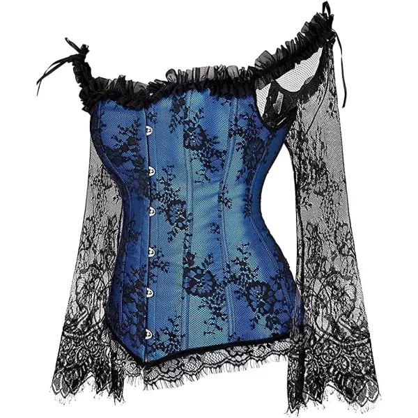 SZIVYSHI Corset Tops for Women with Sleeves Bustier Overbust Lace Up Bodice LingerieBlue