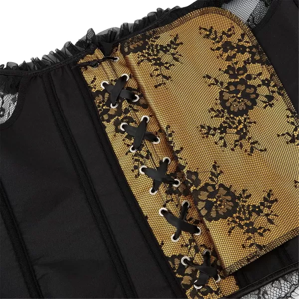 SZIVYSHI Corset Tops for Women with Sleeves Bustier Overbust Lace Up Bodice LingerieGold