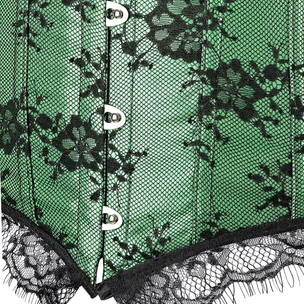SZIVYSHI Corset Tops for Women with Sleeves Bustier Overbust Lace Up Bodice LingerieGreen