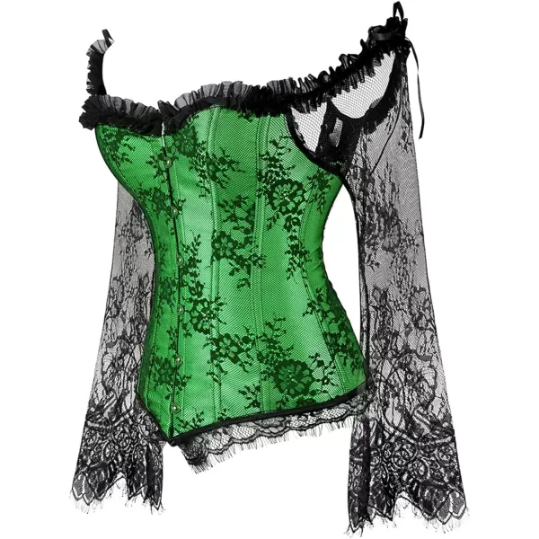 SZIVYSHI Corset Tops for Women with Sleeves Bustier Overbust Lace Up Bodice LingerieGreen