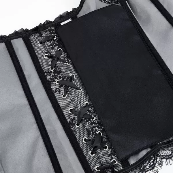SZIVYSHI Corset Tops for Women with Sleeves Bustier Overbust Lace Up Bodice LingerieGrey