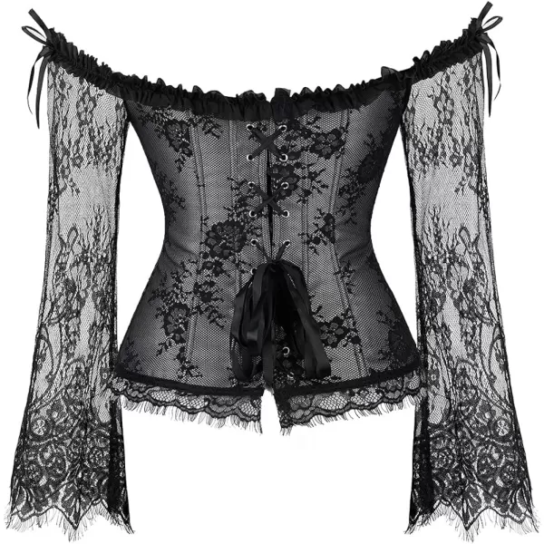 SZIVYSHI Corset Tops for Women with Sleeves Bustier Overbust Lace Up Bodice LingerieGrey