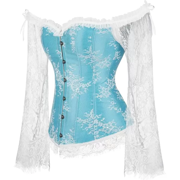 SZIVYSHI Corset Tops for Women with Sleeves Bustier Overbust Lace Up Bodice LingerieLight Blue