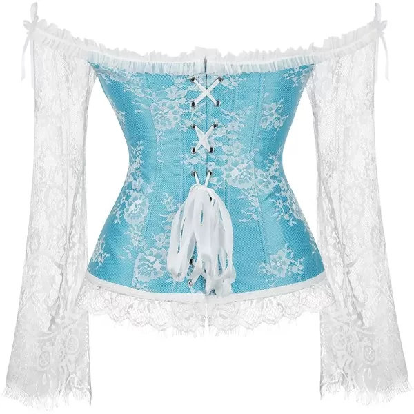 SZIVYSHI Corset Tops for Women with Sleeves Bustier Overbust Lace Up Bodice LingerieLight Blue