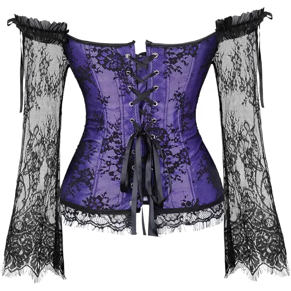 SZIVYSHI Corset Tops for Women with Sleeves Bustier Overbust Lace Up Bodice LingeriePurple