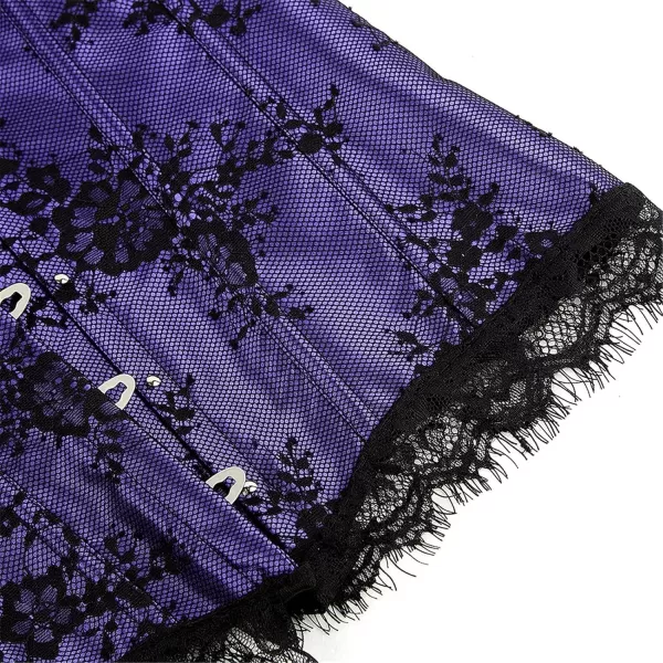 SZIVYSHI Corset Tops for Women with Sleeves Bustier Overbust Lace Up Bodice LingeriePurple