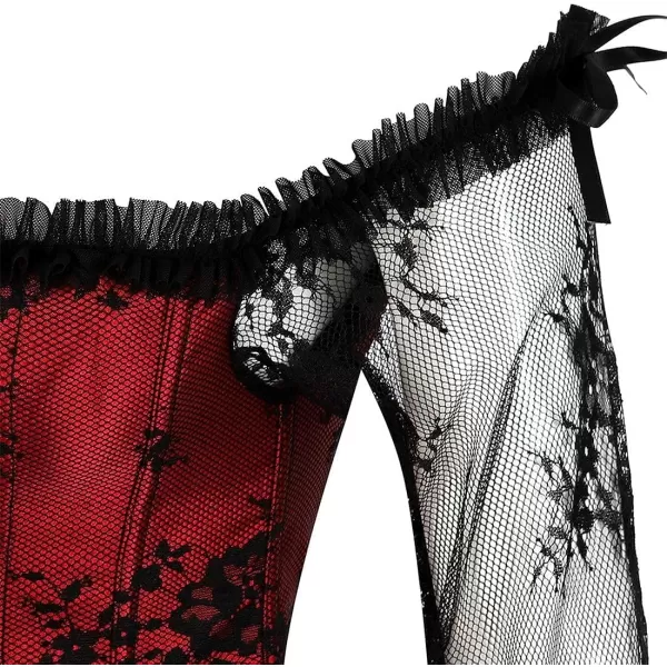 SZIVYSHI Corset Tops for Women with Sleeves Bustier Overbust Lace Up Bodice LingerieRed