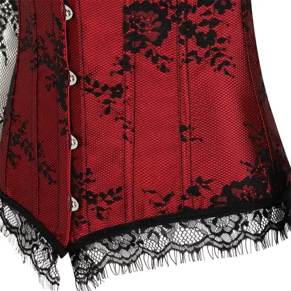 SZIVYSHI Corset Tops for Women with Sleeves Bustier Overbust Lace Up Bodice LingerieRed