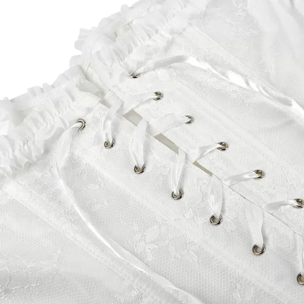 SZIVYSHI Corset Tops for Women with Sleeves Bustier Overbust Lace Up Bodice LingerieWhite