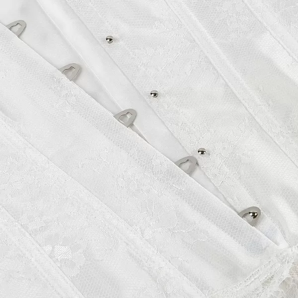 SZIVYSHI Corset Tops for Women with Sleeves Bustier Overbust Lace Up Bodice LingerieWhite