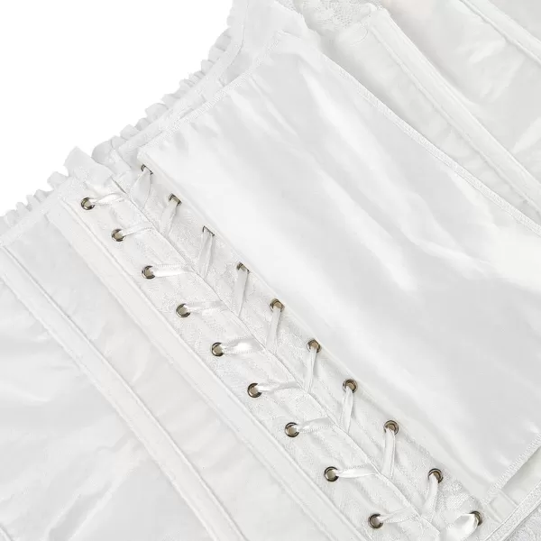 SZIVYSHI Corset Tops for Women with Sleeves Bustier Overbust Lace Up Bodice LingerieWhite