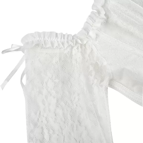 SZIVYSHI Corset Tops for Women with Sleeves Bustier Overbust Lace Up Bodice LingerieWhite