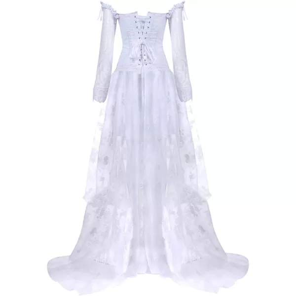 SZIVYSHI Corset Tops for Women with Sleeves Bustier Overbust Lace Up Bodice LingerieWhite Corset With Skirt