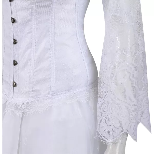 SZIVYSHI Corset Tops for Women with Sleeves Bustier Overbust Lace Up Bodice LingerieWhite Corset With Skirt