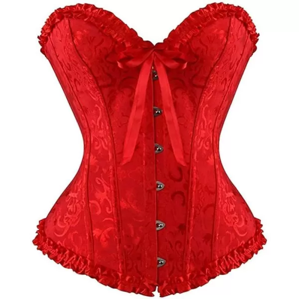 SZIVYSHI Corset Tops for Women Bustier Shapewear Lingerie Lace Waist Push Up BodysuitRed