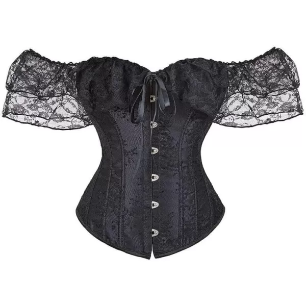 SZIVYSHI Corset Tops for Women with Sleeves Bustier Overbust Lace Up Bodice LingerieBlack 1904