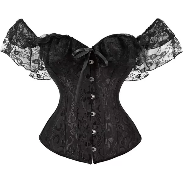 SZIVYSHI Corset Tops for Women with Sleeves Bustier Overbust Lace Up Bodice LingerieBlack Top