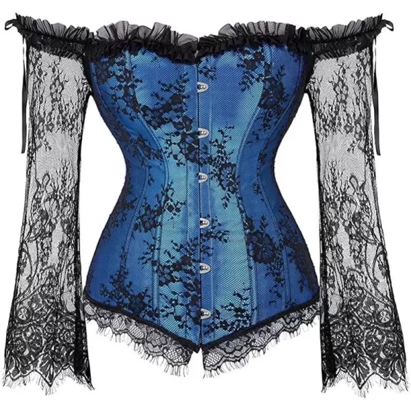 SZIVYSHI Corset Tops for Women with Sleeves Bustier Overbust Lace Up Bodice LingerieBlue