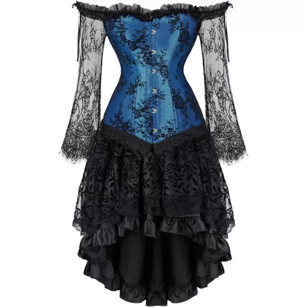 SZIVYSHI Corset Tops for Women with Sleeves Bustier Overbust Lace Up Bodice LingerieBlue Corset With Ruffled Skirt