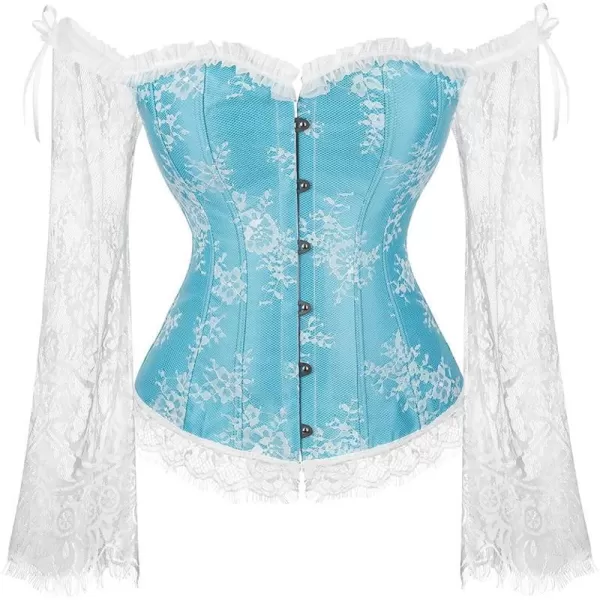 SZIVYSHI Corset Tops for Women with Sleeves Bustier Overbust Lace Up Bodice LingerieLight Blue