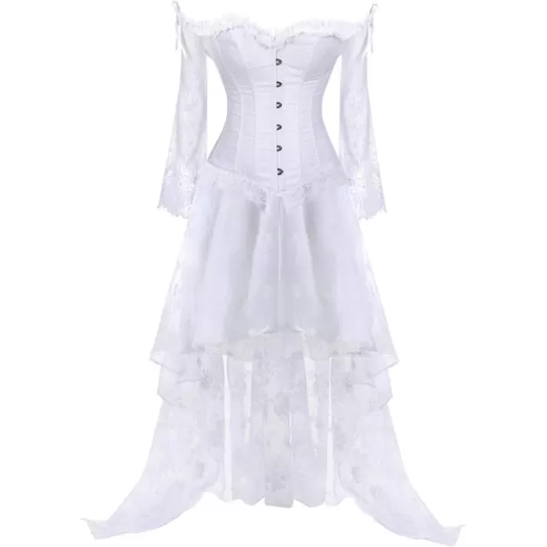 SZIVYSHI Corset Tops for Women with Sleeves Bustier Overbust Lace Up Bodice LingerieWhite Corset With Skirt