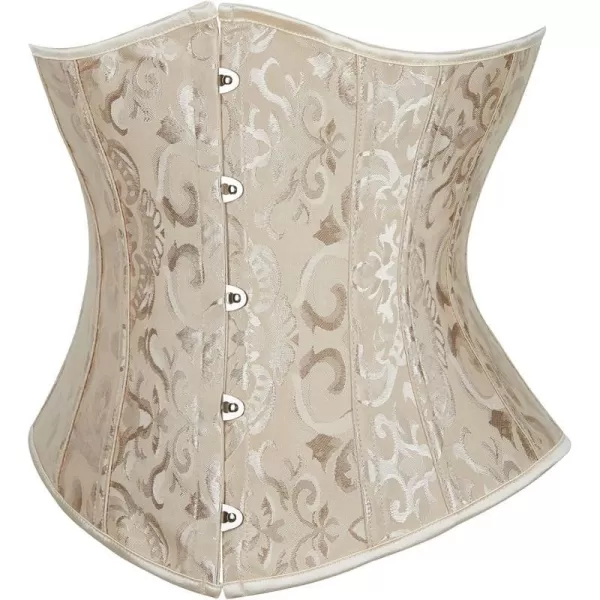 SZIVYSHI Underbust Corset  Corsets for Women  Waist Cincher Shaper Boned Satin Lace Up Vintage Bustier TopBeige