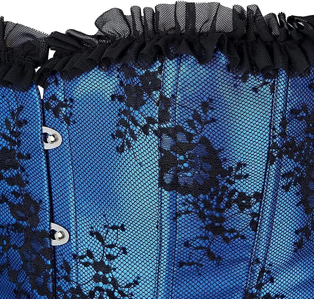 imageSZIVYSHI Corset Tops for Women with Sleeves Bustier Overbust Lace Up Bodice Lingerie Vintage Steampunk Strapless ShirtBlue