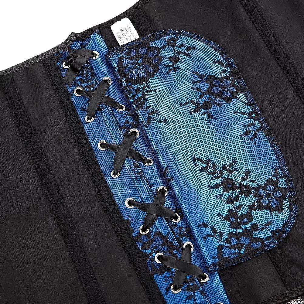 imageSZIVYSHI Corset Tops for Women with Sleeves Bustier Overbust Lace Up Bodice Lingerie Vintage Steampunk Strapless ShirtBlue