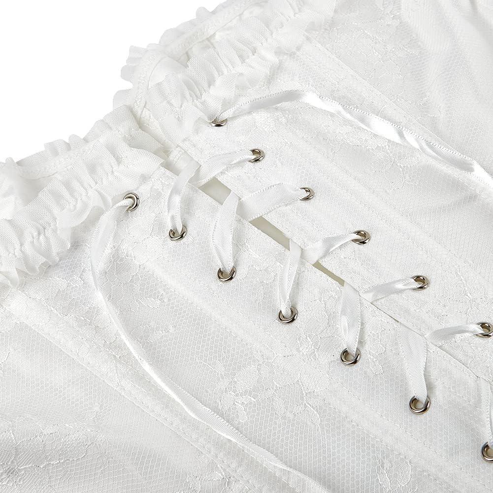 imageSZIVYSHI Corset Tops for Women with Sleeves Bustier Overbust Lace Up Bodice Lingerie Vintage Steampunk Strapless ShirtWhite
