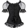 imageSZIVYSHI Corset Tops for Women with Sleeves  Steel Bones Bustier Overbust Lace Up Bodice LingerieBlack