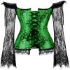 imageSZIVYSHI Corset Tops for Women with Sleeves Bustier Overbust Lace Up Bodice Lingerie Vintage Steampunk Strapless ShirtGreen