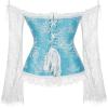 imageSZIVYSHI Corset Tops for Women with Sleeves Bustier Overbust Lace Up Bodice Lingerie Vintage Steampunk Strapless ShirtLight Blue