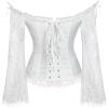 imageSZIVYSHI Corset Tops for Women with Sleeves Bustier Overbust Lace Up Bodice Lingerie Vintage Steampunk Strapless ShirtWhite
