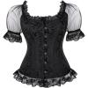 imageSZIVYSHI Corset Tops for Women with Sleeves  Steel Bones Bustier Overbust Lace Up Bodice LingerieBlack
