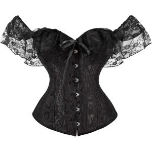 imageSZIVYSHI Corset Tops for Women with Sleeves  Bustier Overbust Lace Up Bodice Lingerie Shit  Size S