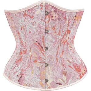 imageSZIVYSHI Floral Corset Tops for Women Strapless Underbust Lace Up Bodice LingeriePink
