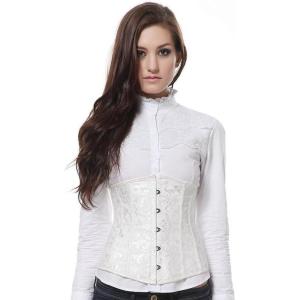 imageSZIVYSHI Underbust Corset for Women Satin Top Lace Up Waist Waspie Jacquard Plastic Bones Gothic CorsetteWhite 1