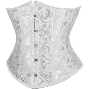 imageSZIVYSHI Underbust Corset for Women Satin Top Lace Up Waist Waspie Jacquard Plastic Bones Gothic CorsetteWhite