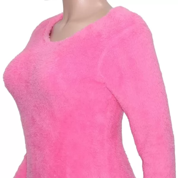 IyMoo Bodycon Dresses for Women Casual Long Sleeve Feather Fleece Solid Cocktail Party Club Long Midi Dress ClubwearA1 Pink