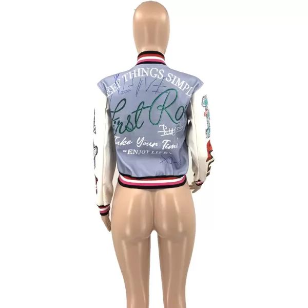 IyMoo Bomber Jackets for Women Long Sleeve Casual Button Down Cropped Baseball Jacket with Pockets Clubwear S2XLA3 Grey