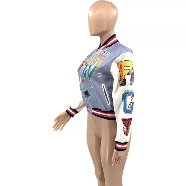 IyMoo Bomber Jackets for Women Long Sleeve Casual Button Down Cropped Baseball Jacket with Pockets Clubwear S2XLA3 Grey