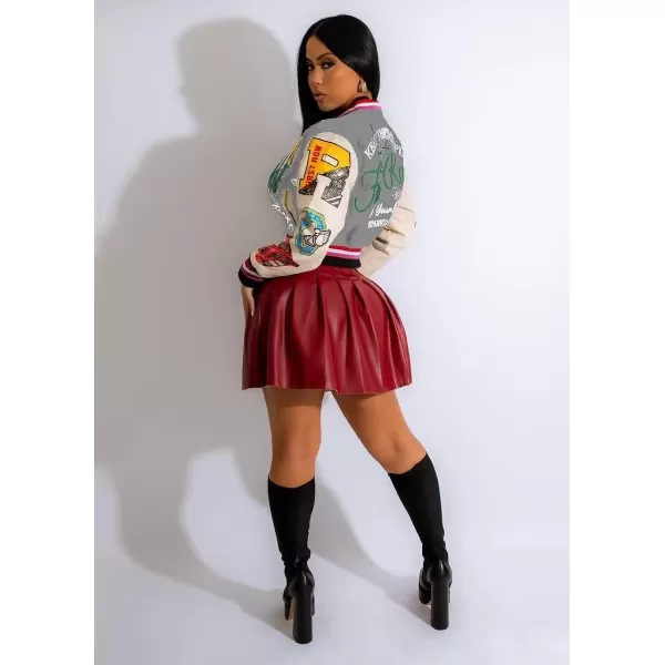 IyMoo Bomber Jackets for Women Long Sleeve Casual Button Down Cropped Baseball Jacket with Pockets Clubwear S2XLA3 Grey