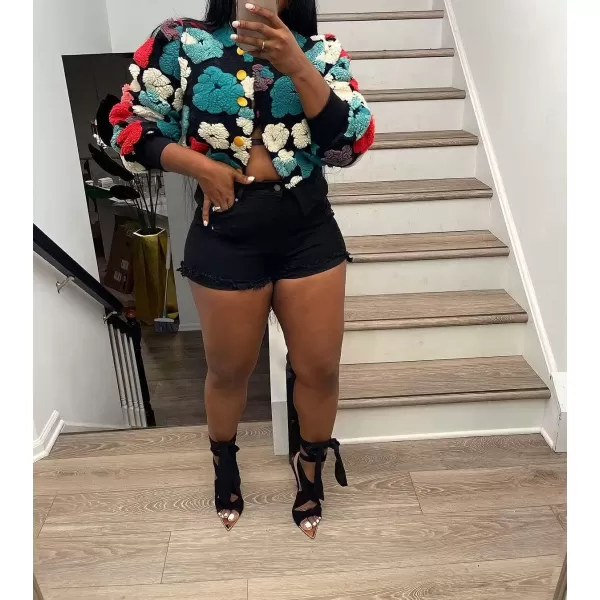 IyMoo Bomber Jackets for Women Long Sleeve Casual Fleece Button Down Cropped Baseball Jacket Clubwear S2XLA1 Blue