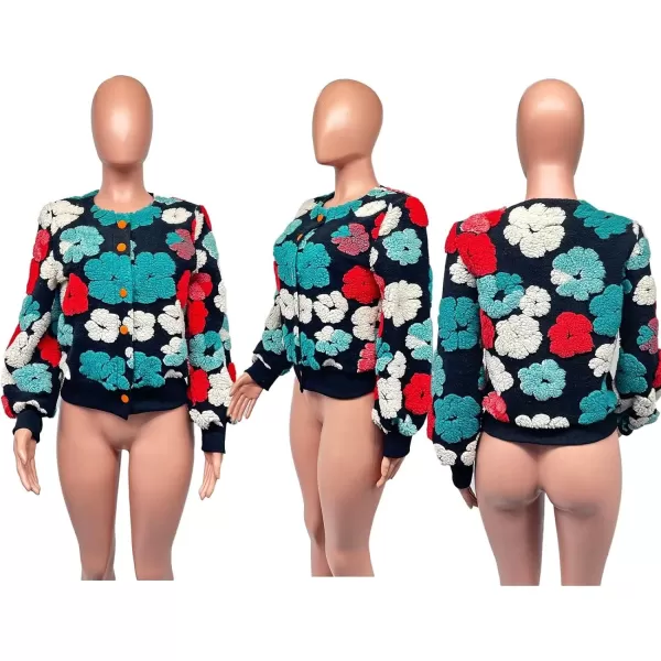 IyMoo Bomber Jackets for Women Long Sleeve Casual Fleece Button Down Cropped Baseball Jacket Clubwear S2XLA1 Blue