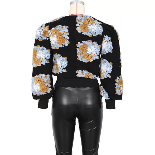 IyMoo Bomber Jackets for Women Long Sleeve Casual Fleece Button Down Cropped Baseball Jacket Clubwear S2XLA2 Blackgrey