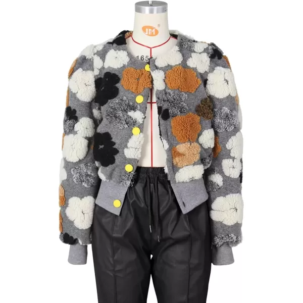 IyMoo Bomber Jackets for Women Long Sleeve Casual Fleece Button Down Cropped Baseball Jacket Clubwear S2XLA2 Grey